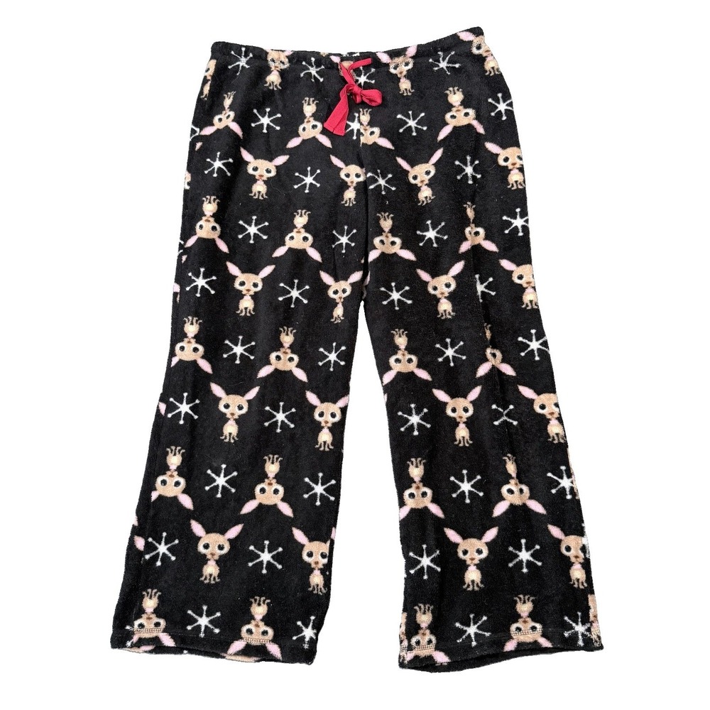 Paul Frank Chachi Chihuahua Fleece Pajama Pants Vintage Y2K Black Pink Large